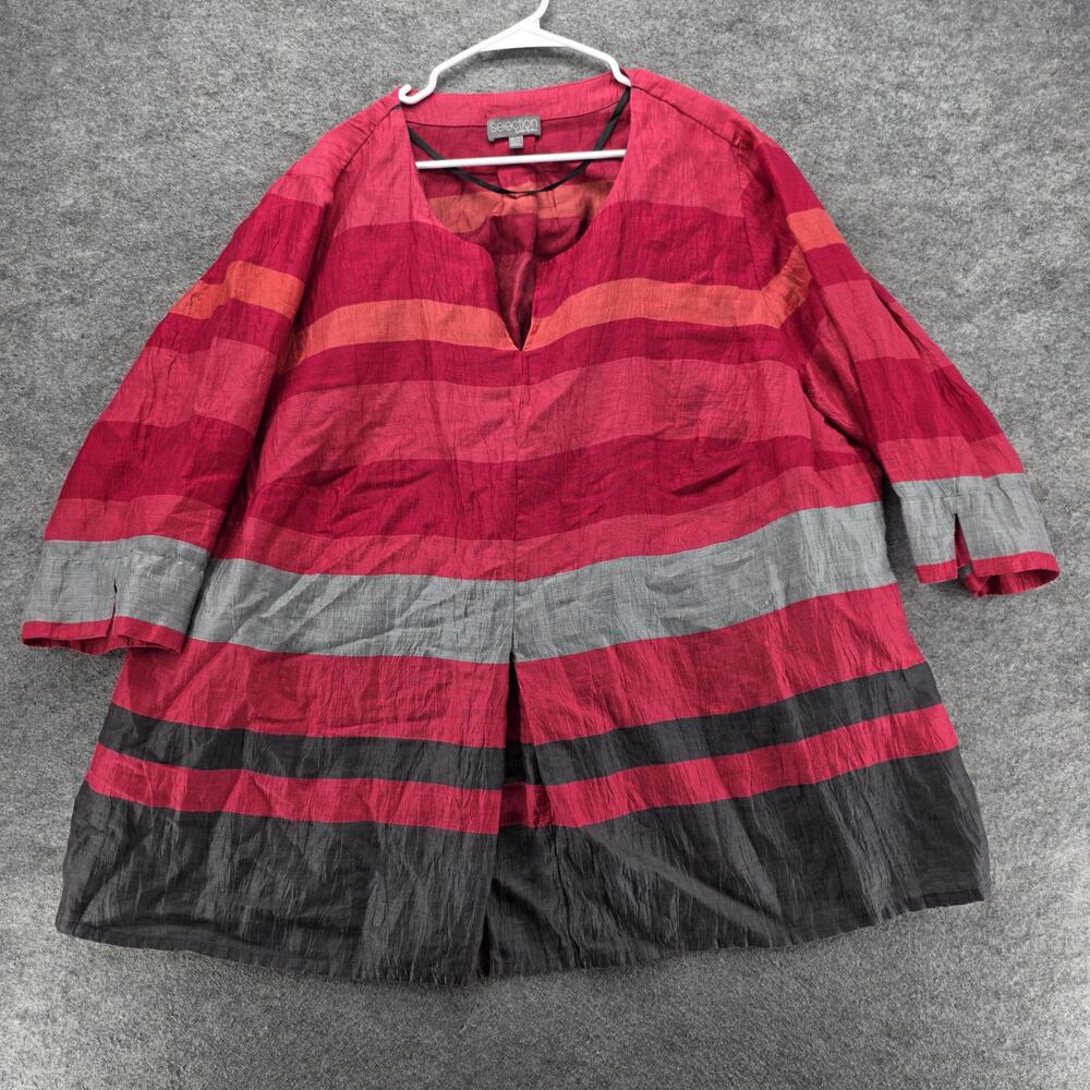 Ulla Popken Selection Jacket Womens 24/26 Red Gray Striped Viscose Blend Boho